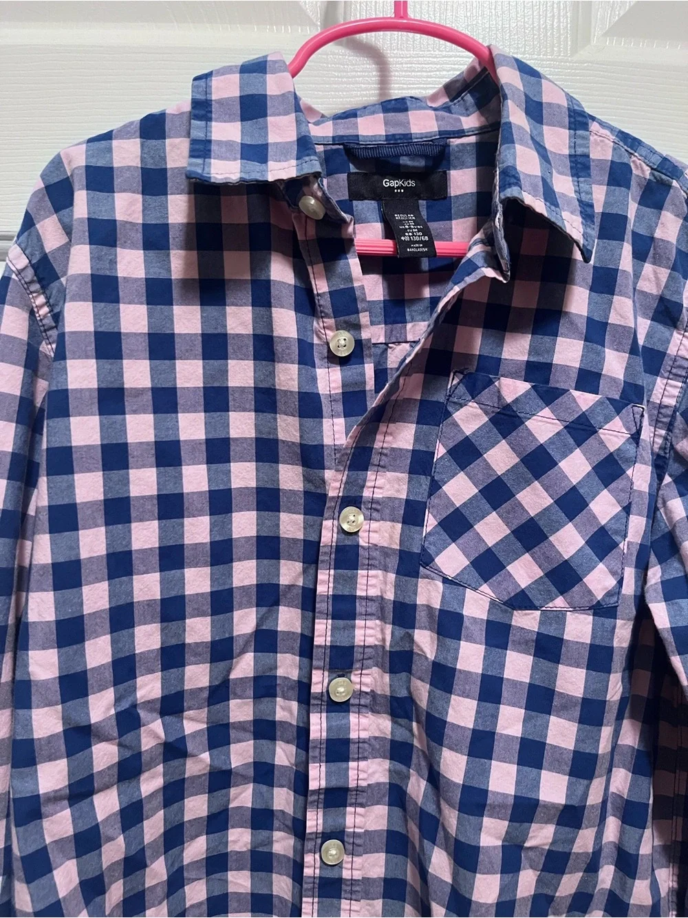 GAP Pink and Navy Plaid Button-Down Shirt Boys Size Medium NWOT